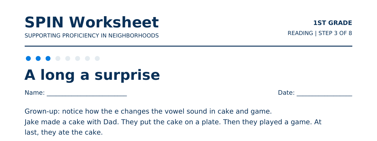 Top of SPIN Worksheet: A long a surprise, step 3 of 8