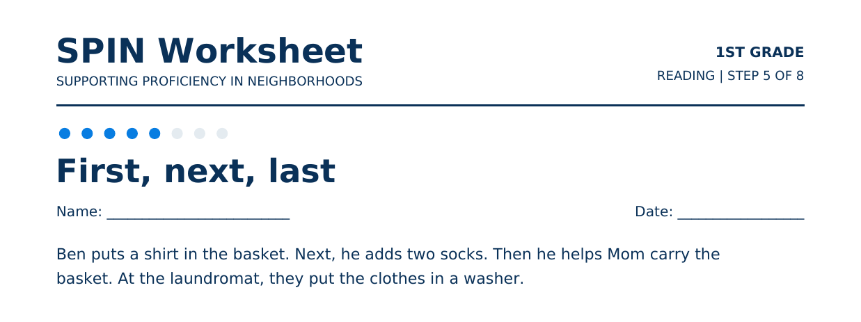 Top of SPIN Worksheet: First, next, last, step 5 of 8
