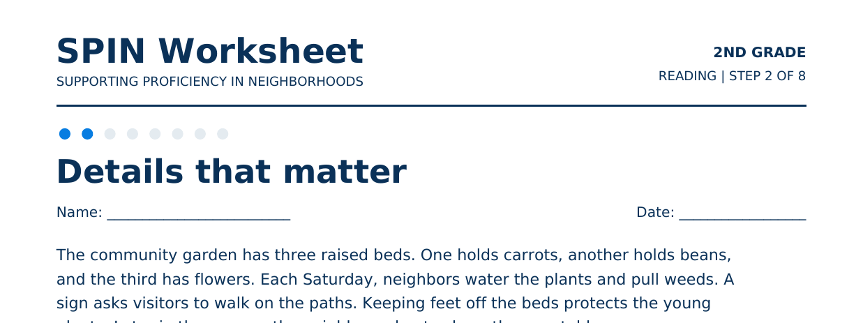 Top of SPIN Worksheet: Details that matter, step 2 of 8