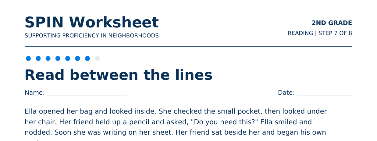 Top of SPIN Worksheet: Read between the lines, step 7 of 8