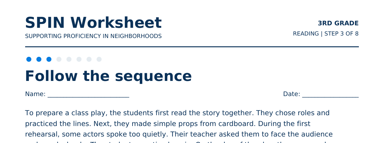 Top of SPIN Worksheet: Follow the sequence, step 3 of 8
