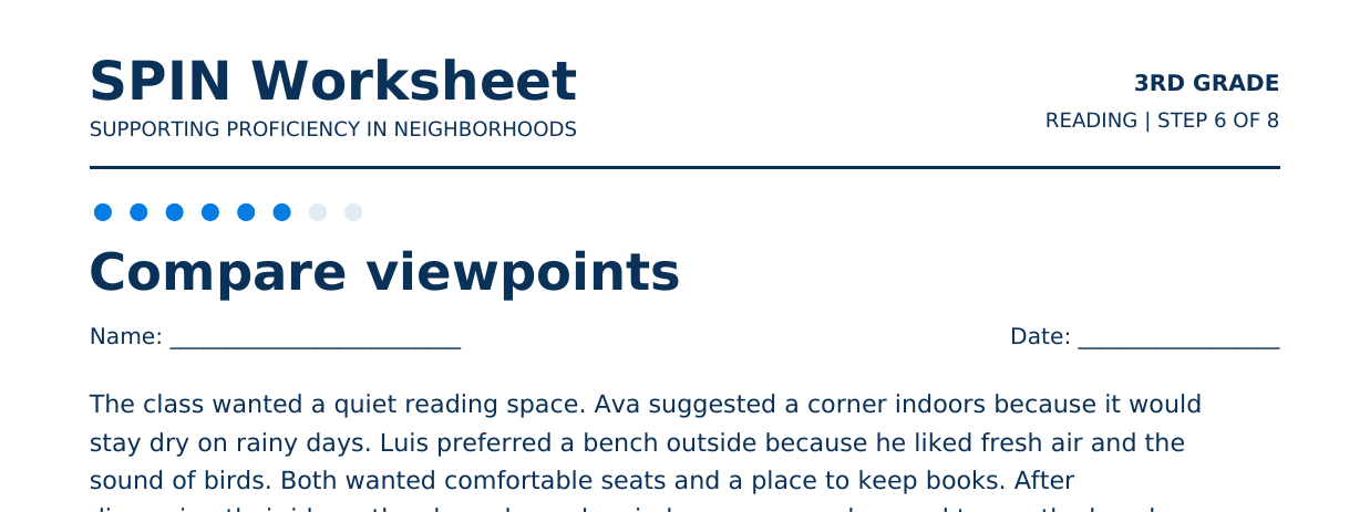 Top of SPIN Worksheet: Compare viewpoints, step 6 of 8