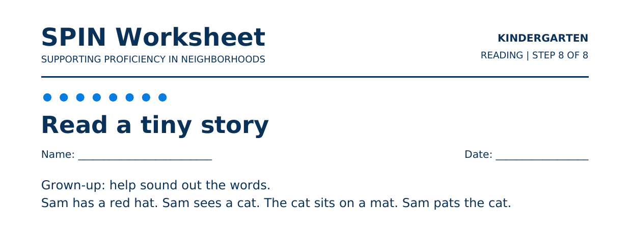 Top of SPIN Worksheet: Read a tiny story, step 8 of 8