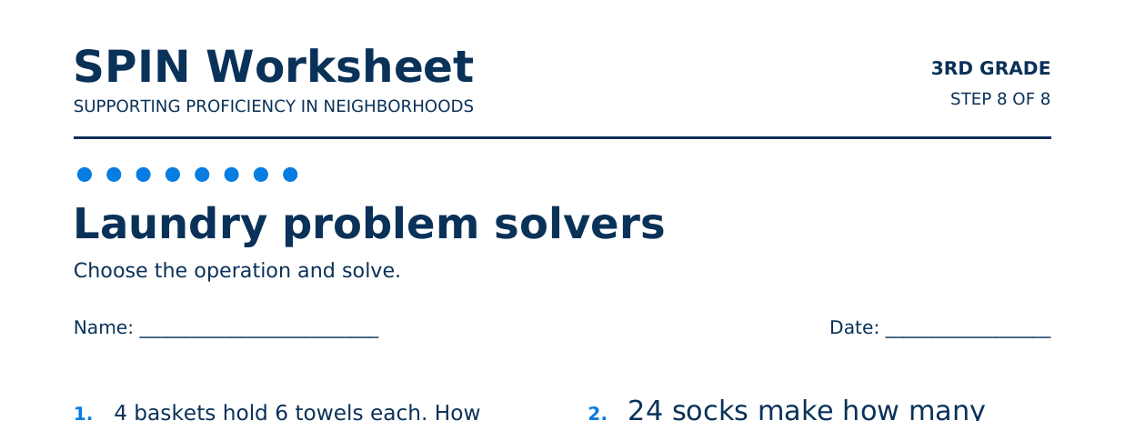 Top of SPIN Worksheet: Laundry problem solvers, step 8 of 8