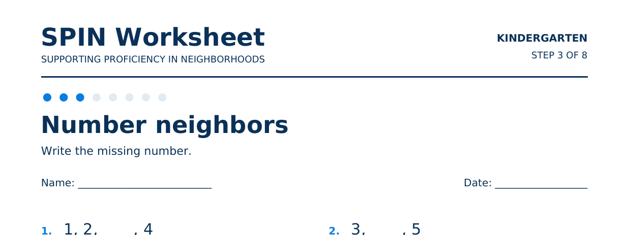 Top of SPIN Worksheet: Number neighbors, step 3 of 8